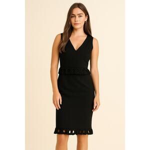 Boutique Moschino Black Peplum Circle Eyelet Sheath Dress Size 8 Elegant